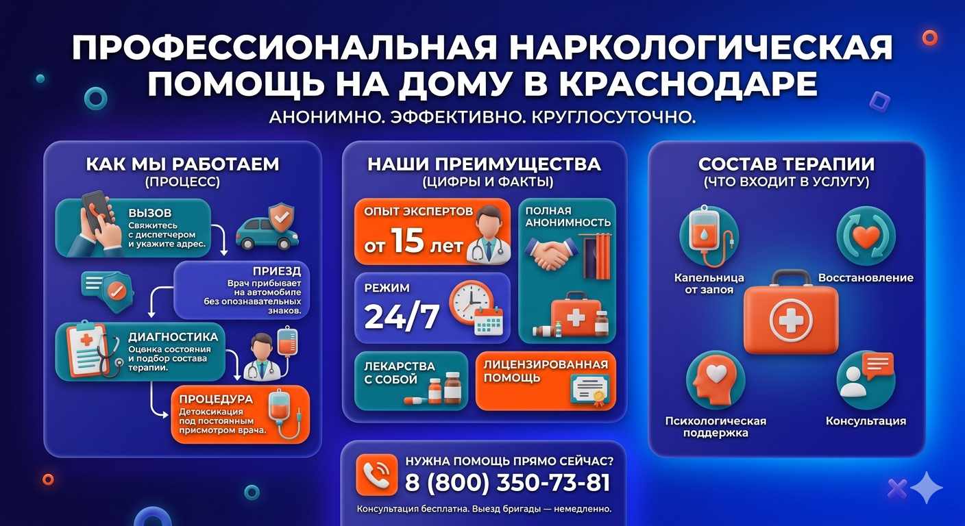 Инфографика о принципах лечения алкоголизма на дому в Лермонтове: этапы вызова нарколога, преимущества анонимной детоксикации и состав медицинской помощи.